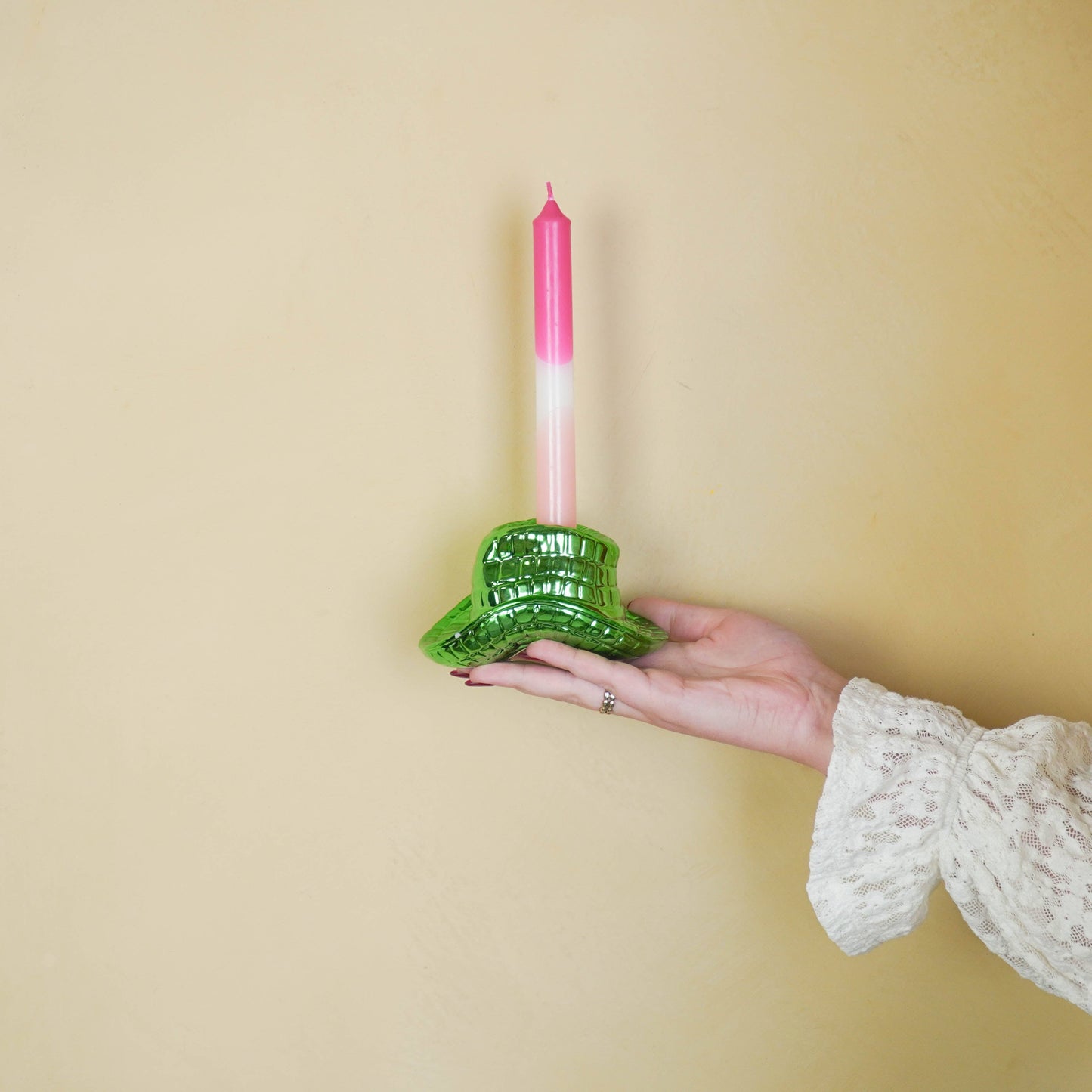 Bougeoir - Chapeau de cowboy - Vert - 13,5x11x7 cm