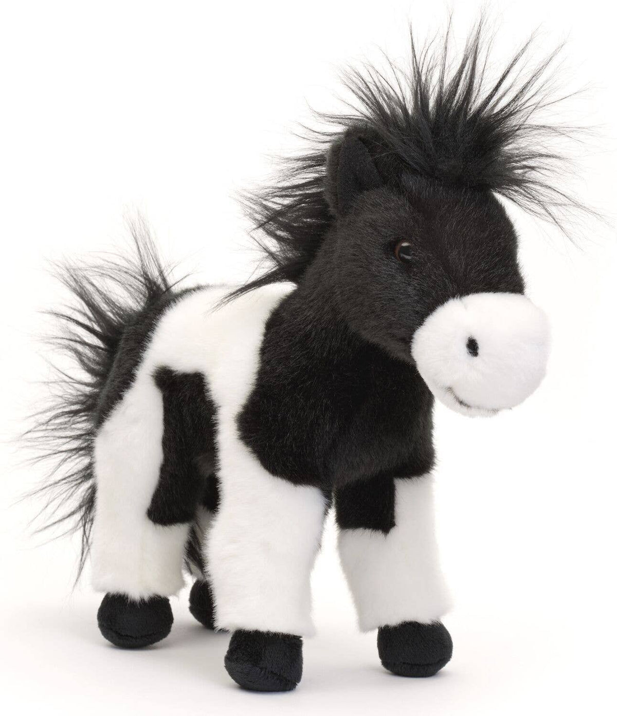 Peluche Cheval Noir et Blanc Debout
