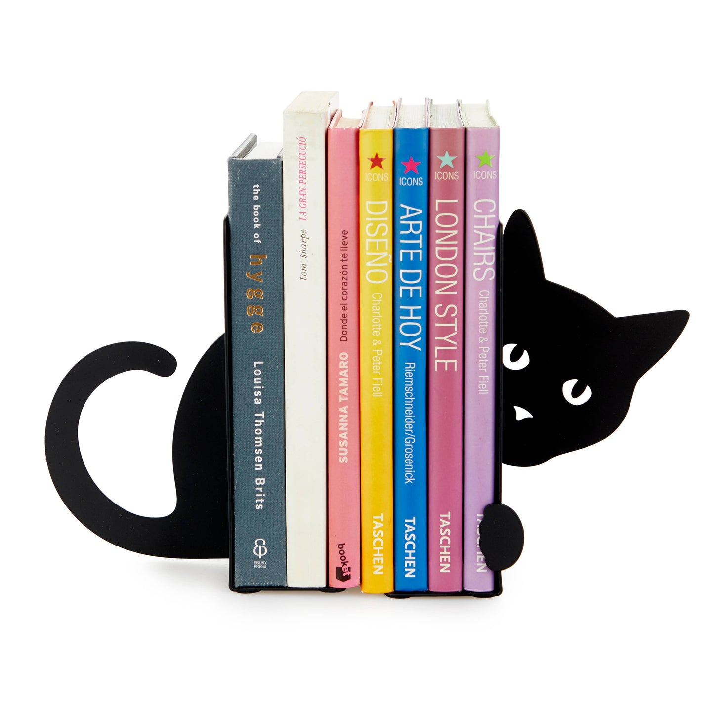 Book stand, hidden cat, black, metal