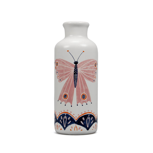 Vaso em cerâmica com traça borboleta rosa