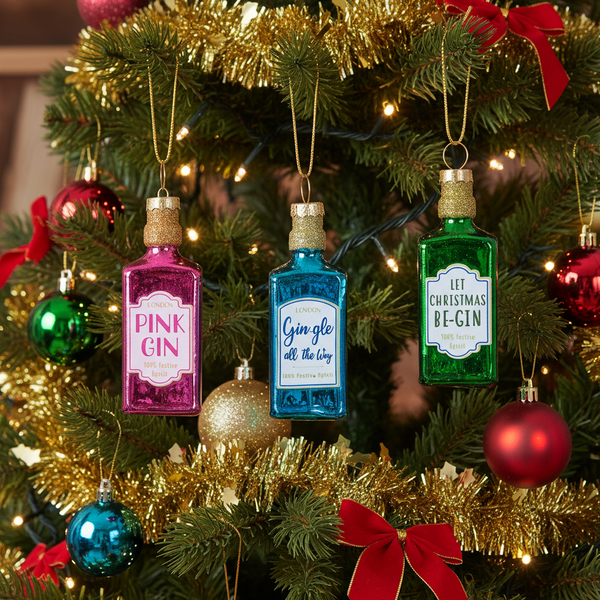 Mini enfeites de Natal, garrafas de gin