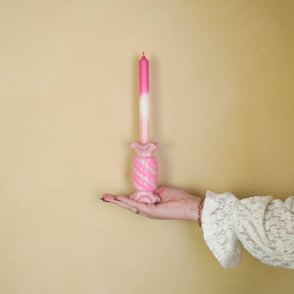 Bougeoir - Bonbon Toffee - Céramique - Rose/ Néon - 7,5x7,5x13 cm