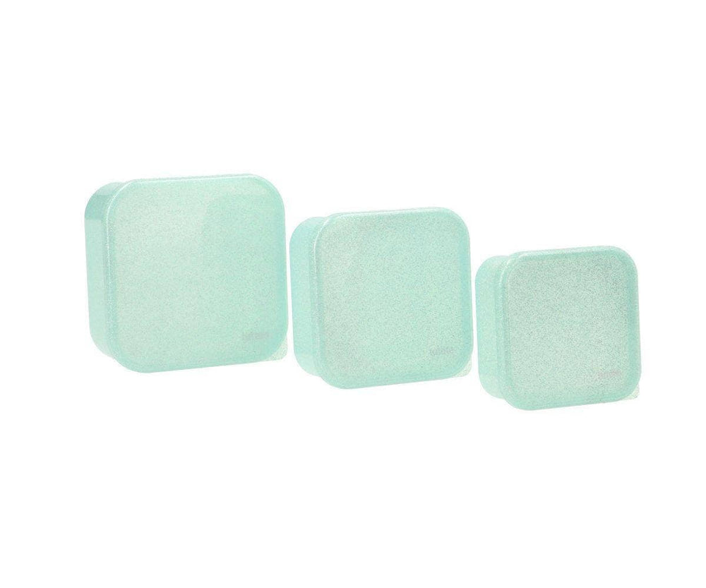 3 contenitori per il pranzo color turchese con glitter acquamarina