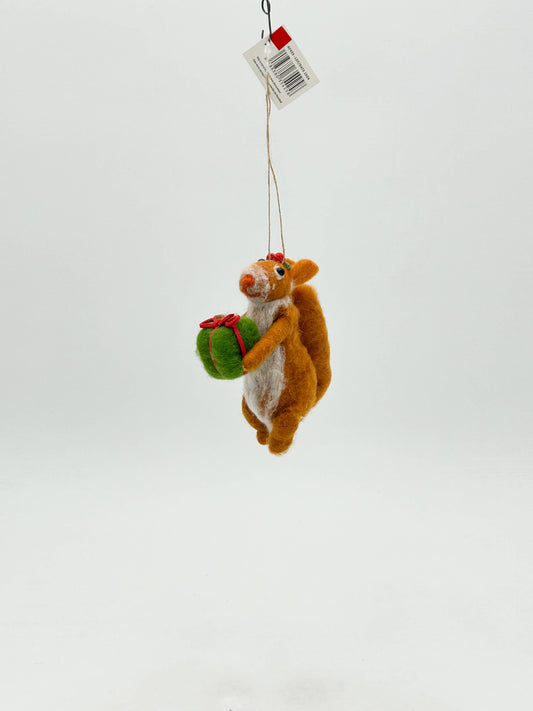 Hanging Christmas tree decoration in the form of a felt squirrel figurine