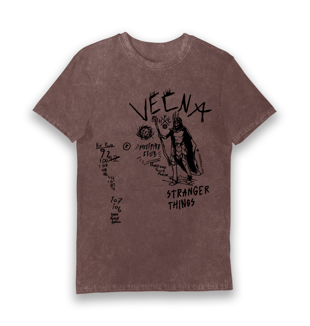 T-shirt adulte Stranger Things Vecna D&D Scribble Stonewash