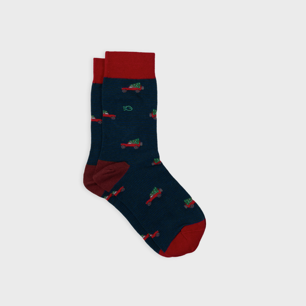 Calcetines de algodón peinado con estampado de jeep navideño