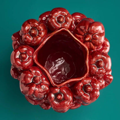 Paprikarode vaas, steengoed, 25 x 25 x 31 cm, handgemaakt