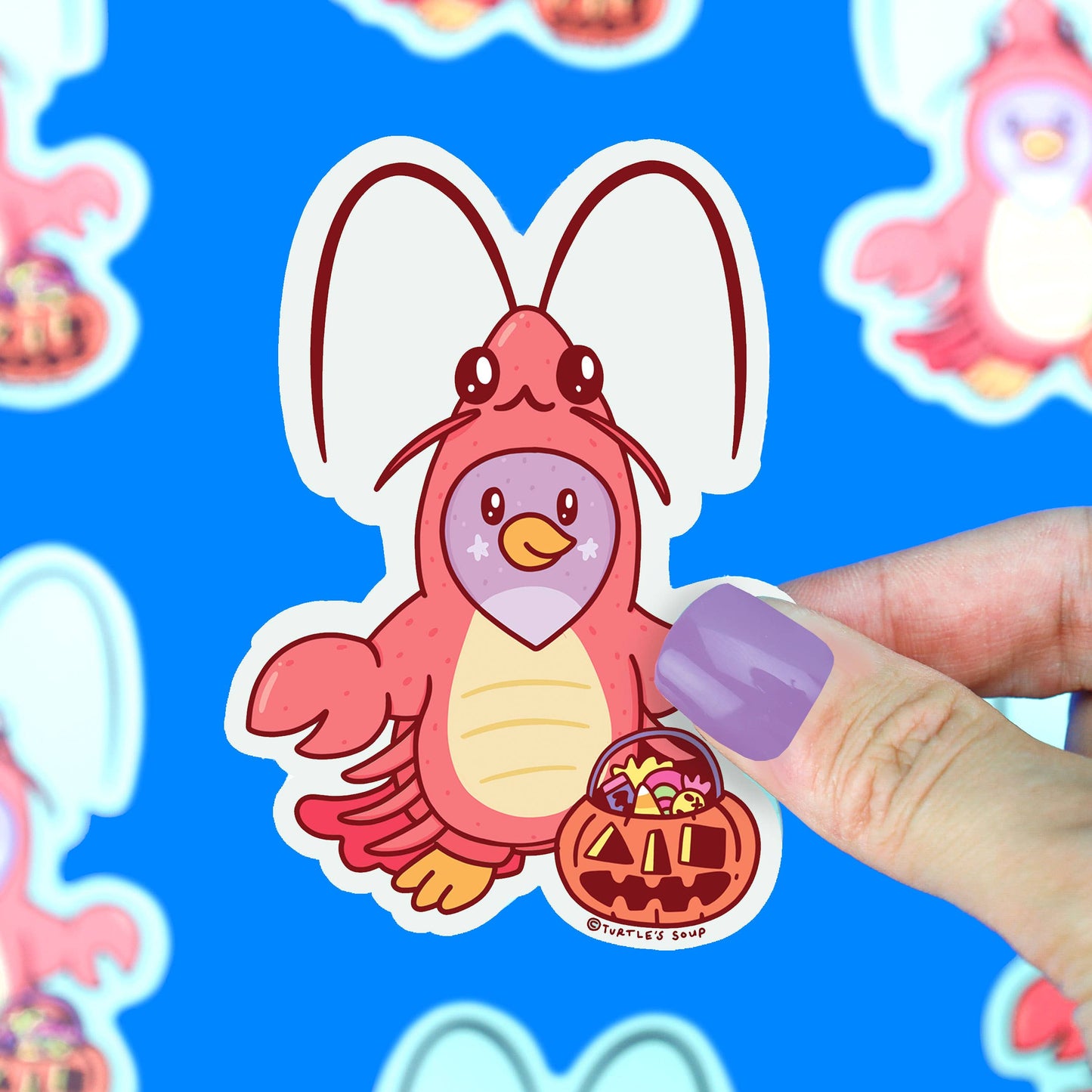 Autocollant Pingouin en Costume d’Halloween Homard