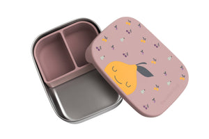 Fiambrera infantil de acero inoxidable con compartimentos y diseño afrutado