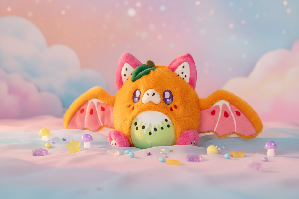 Mini morcego de peluche macio e frutado