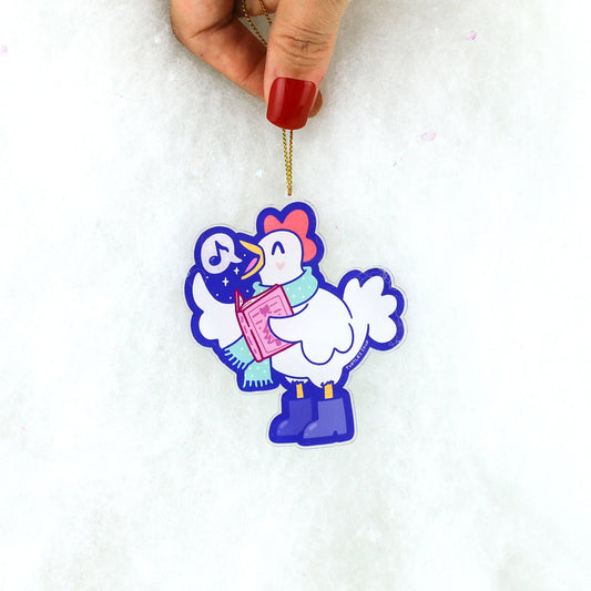 Decoración navideña de gallina cantante