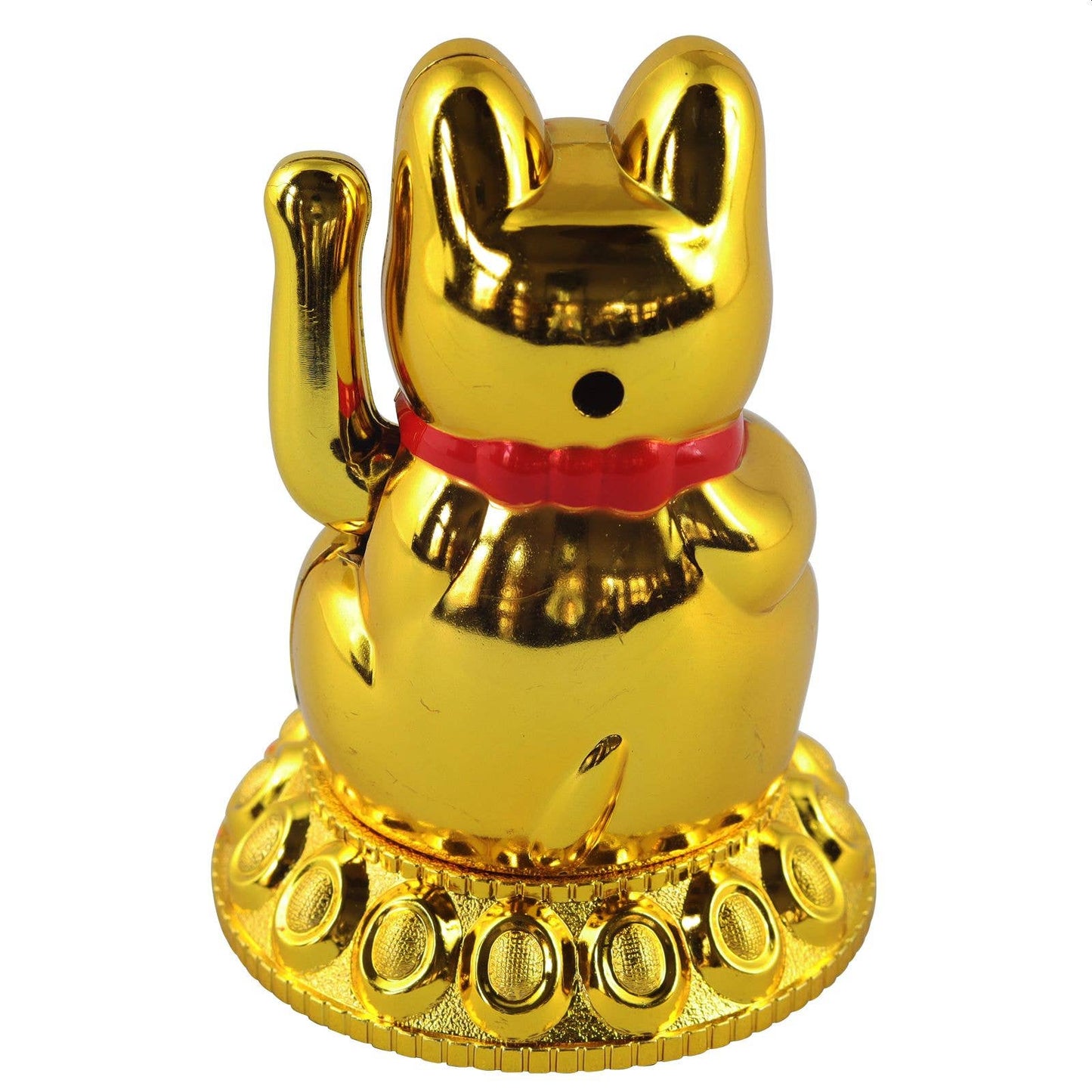 Chat chanceux solaire doré 8cm