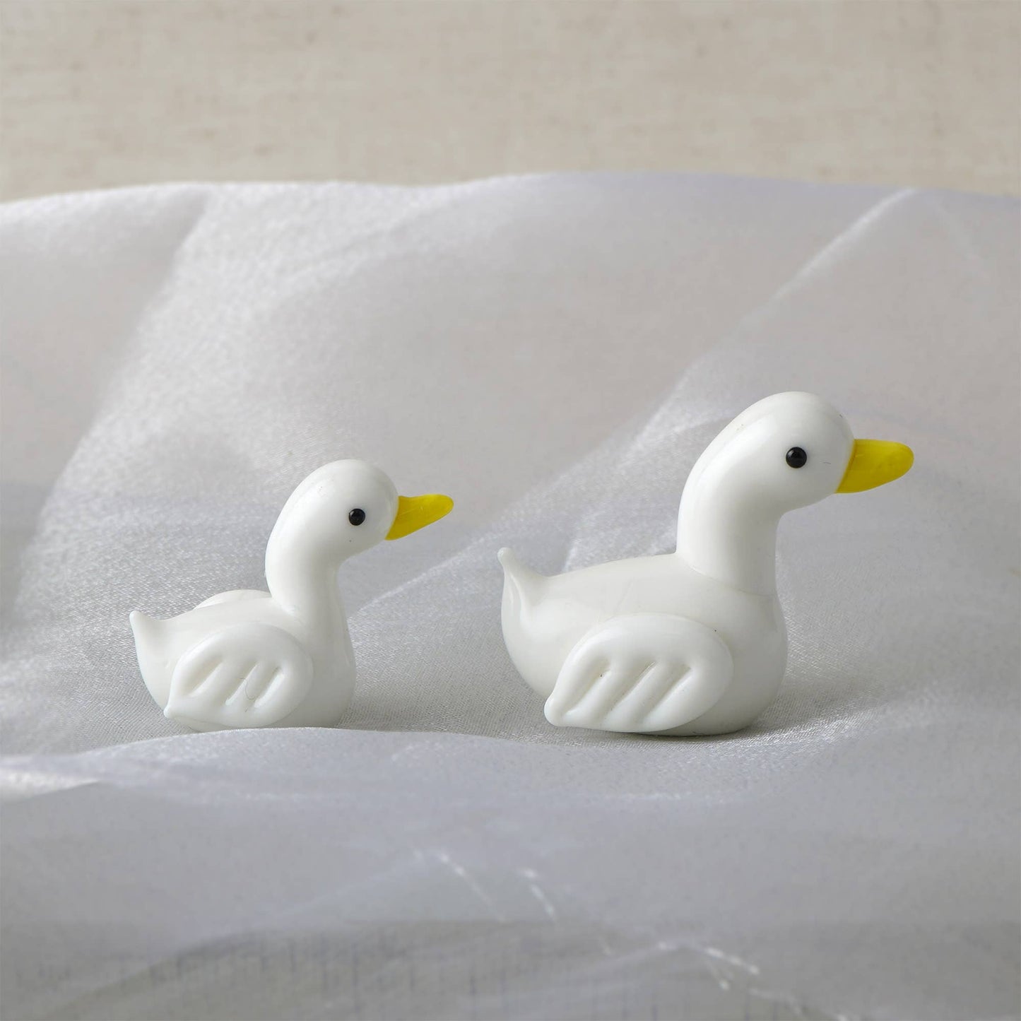 Set van 2 handgemaakte glazen eendjes in een geschenkdoos.