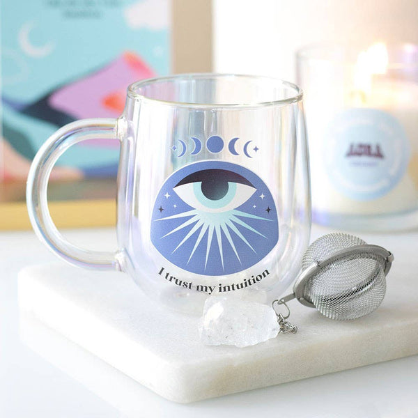 Intuition doppelwandiger Glasbecher mit Aura-Kristall-Tee-Ei