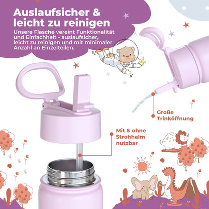 Thermo Kinder Trinkflasche Edelstahl - Sticker lila