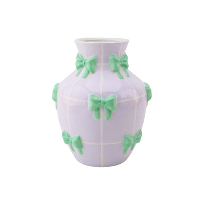 Vaso - Vaso per fiori con nastri - Lilla/Menta - 14x14x19cm