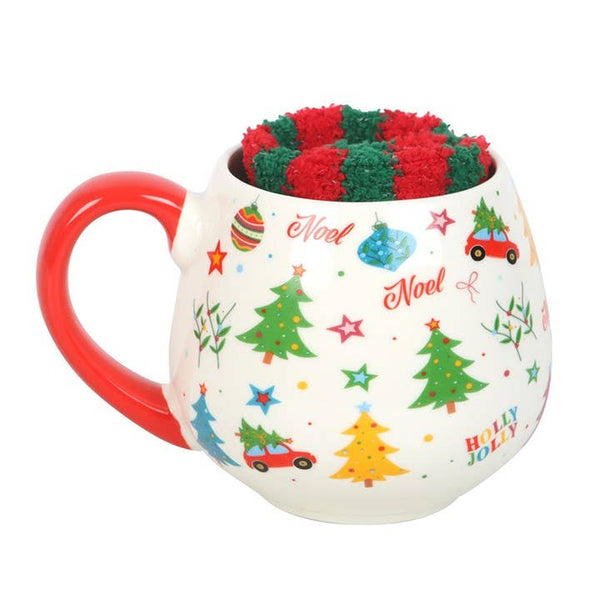 懐かしいクリスマス柄のマグカップと靴下のセット