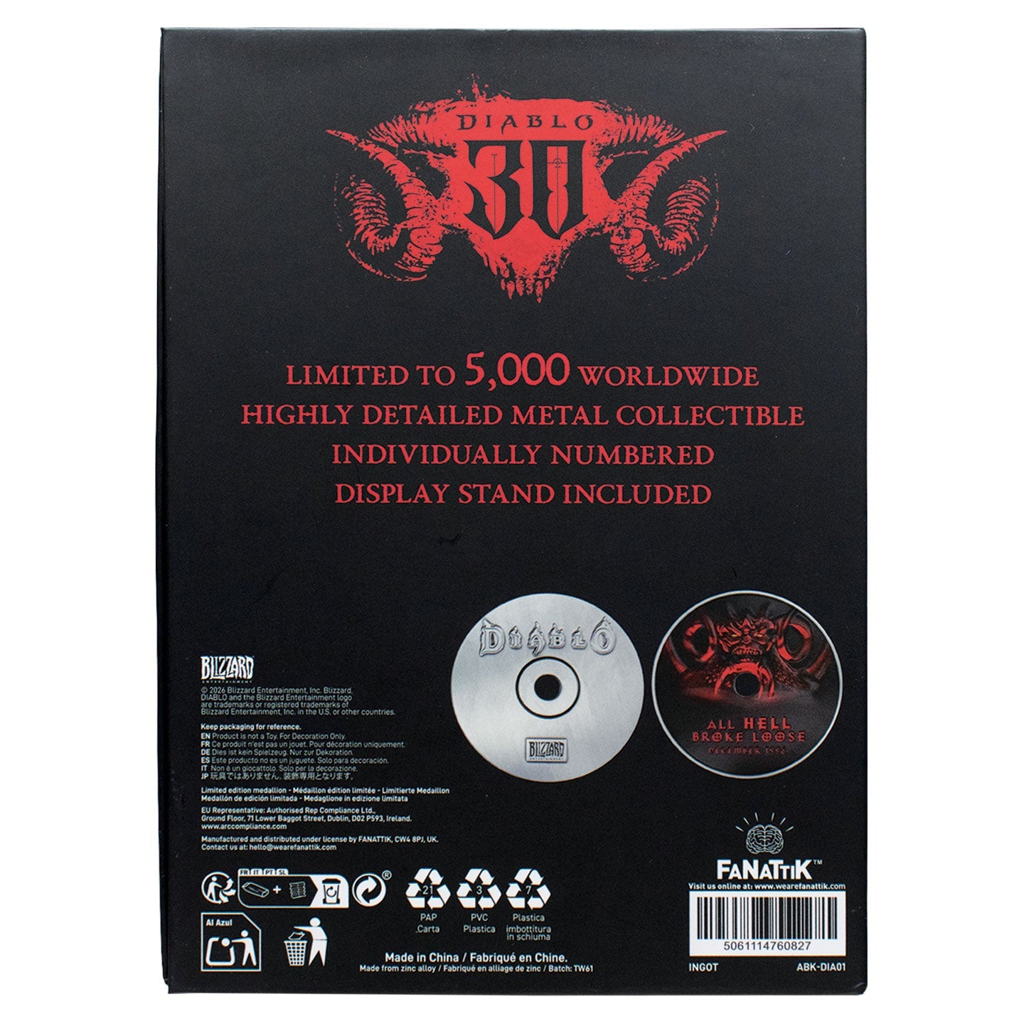 Emballage de la réplique du CD-ROM Diablo 30e anniversaire Fanattik – face arrière