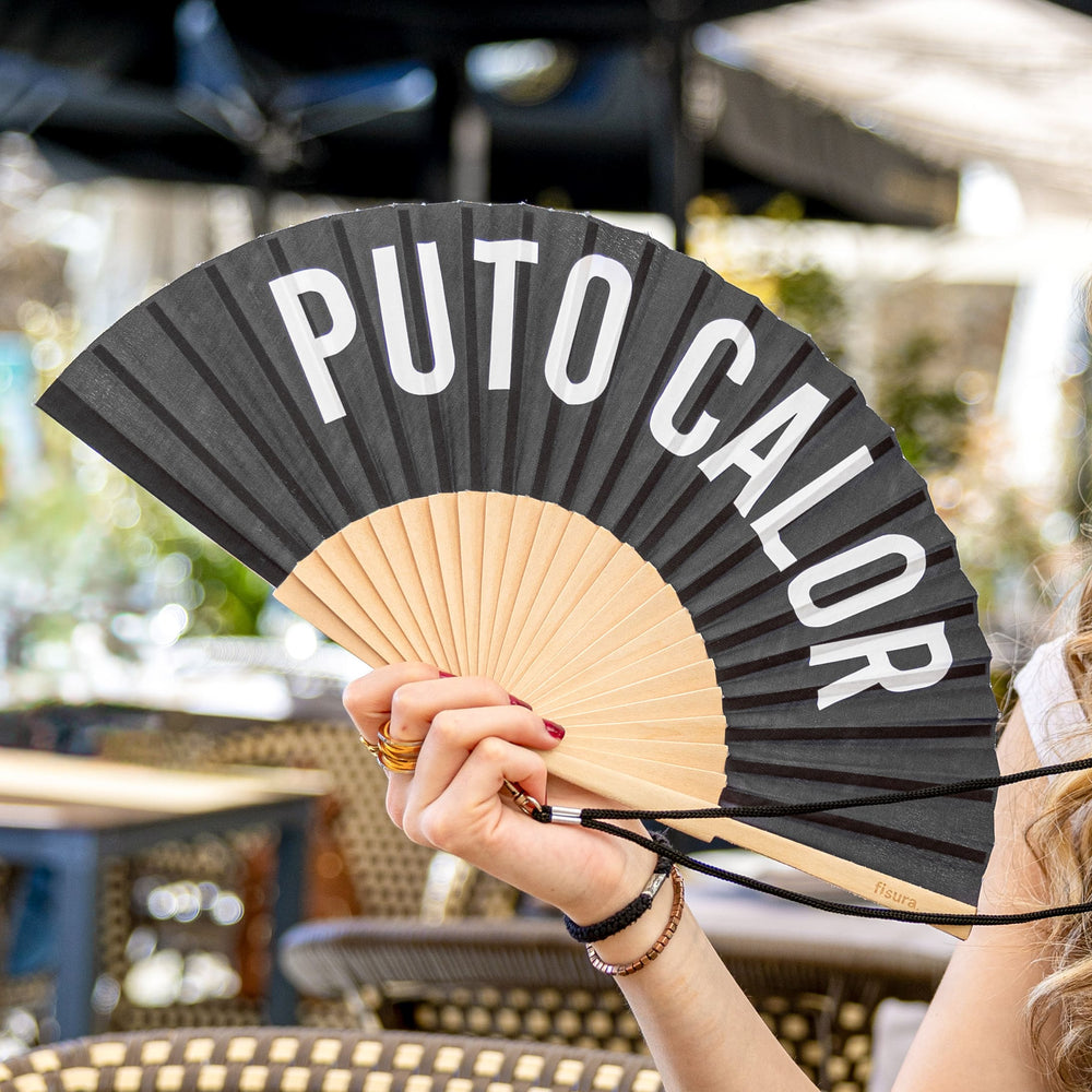 Éventail « Puto calor » Noir