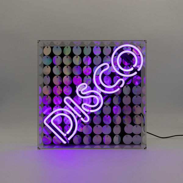 Glass neon sign 'Disco' with glitter