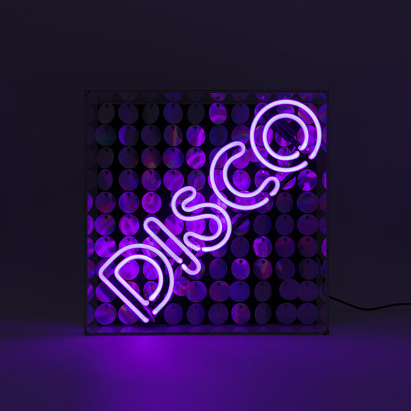 Glass neon sign 'Disco' with glitter