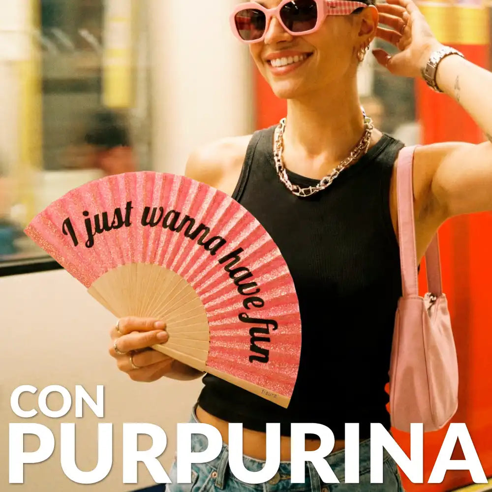 Éventail « I just wanna have fun » Pailleté