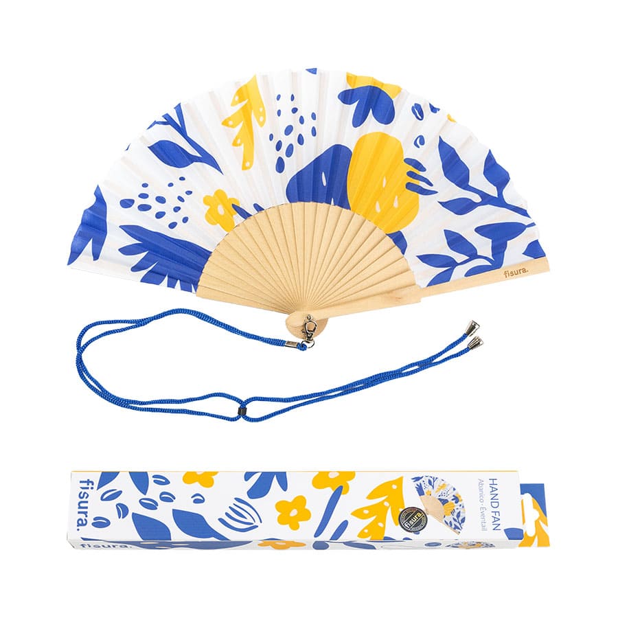 Éventail Fleurs Bleu et Jaune – Fisura
