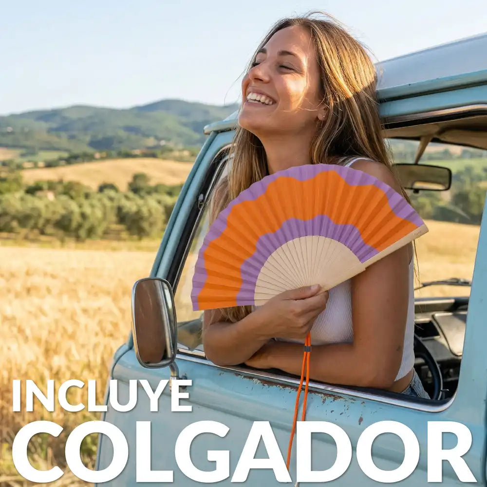 Éventail Imprimé Vagues Orange et Violet