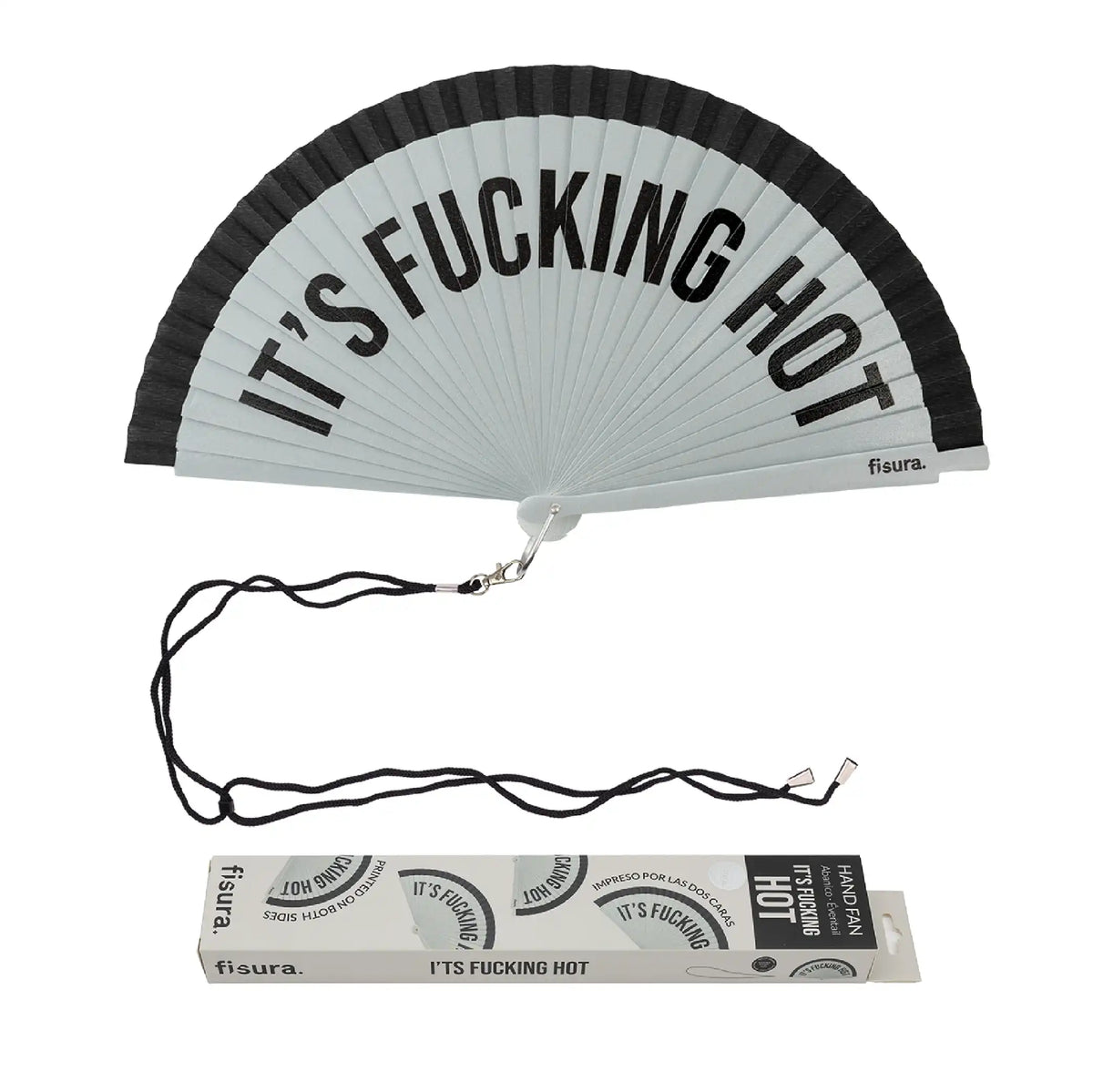 Éventail « It’s fucking hot » Gris et Noir – Fisura