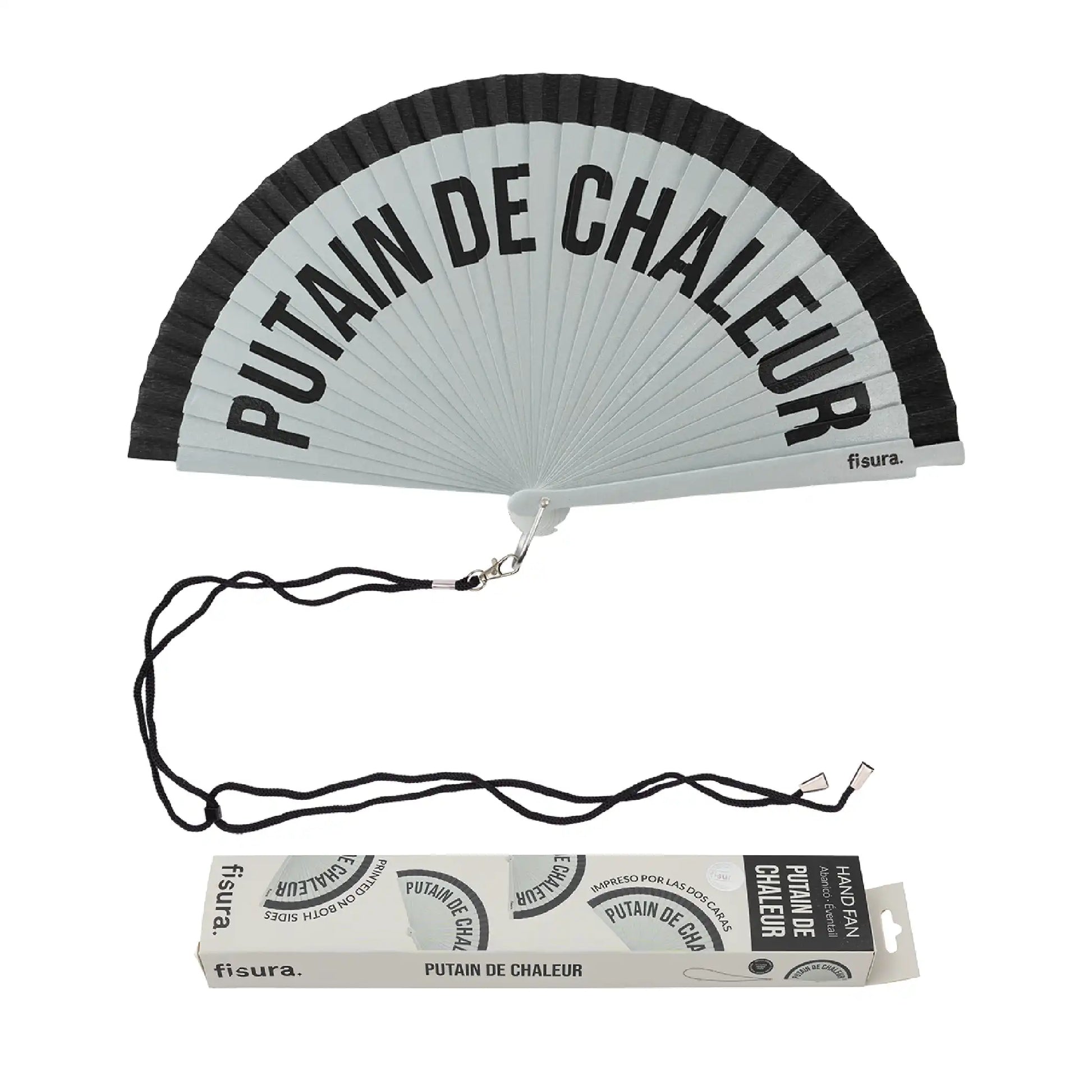 Éventail Imprimé « Putain de chaleur » Gris et Noir – Fisura
