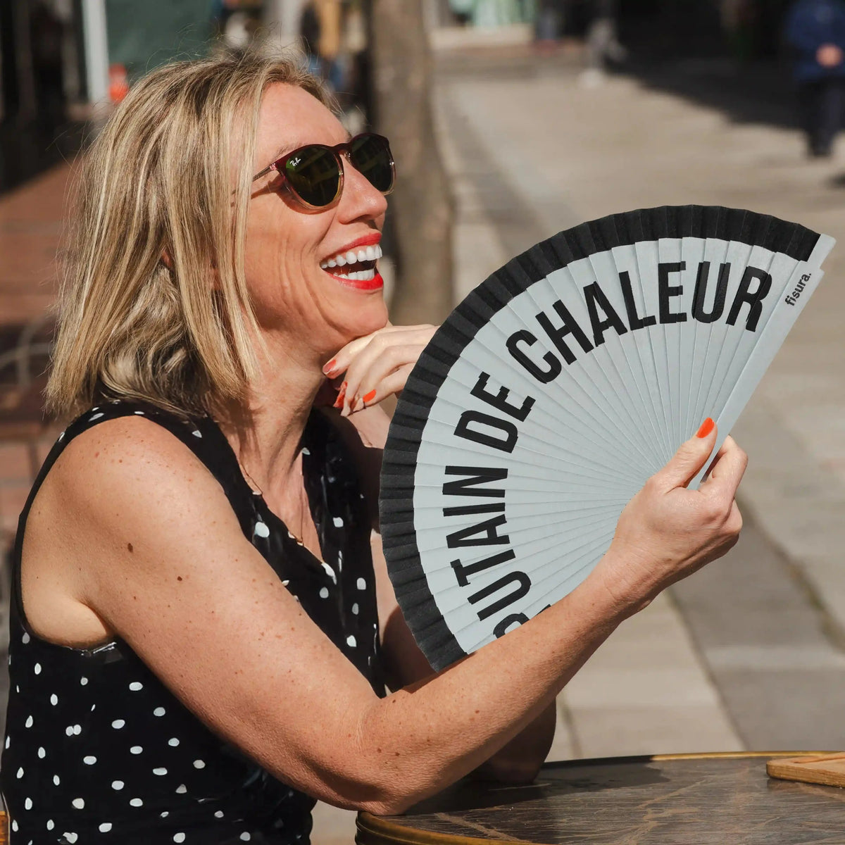 Éventail Imprimé « Putain de chaleur » Gris et Noir