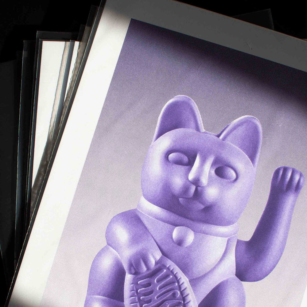 Stampa Risograph A3 Chat Chanceux Lilas