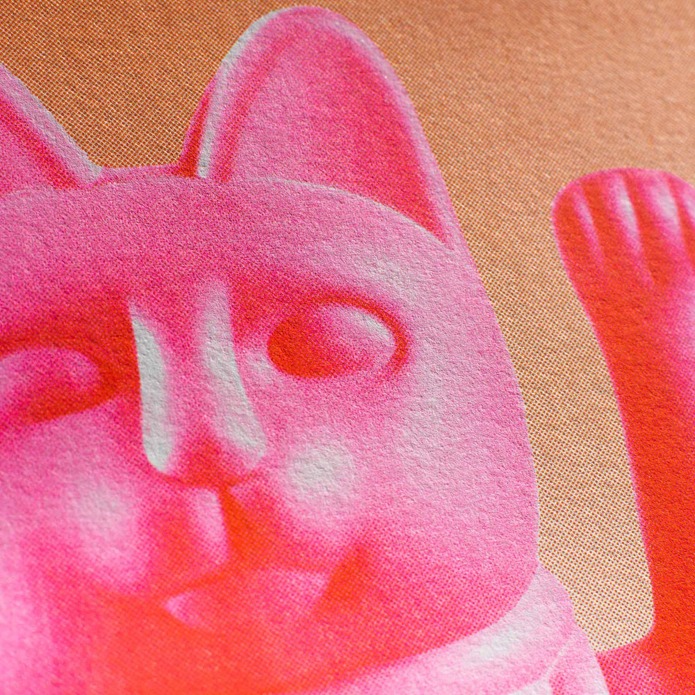 Artprint Risographie A3 Chat Chanceux Rose