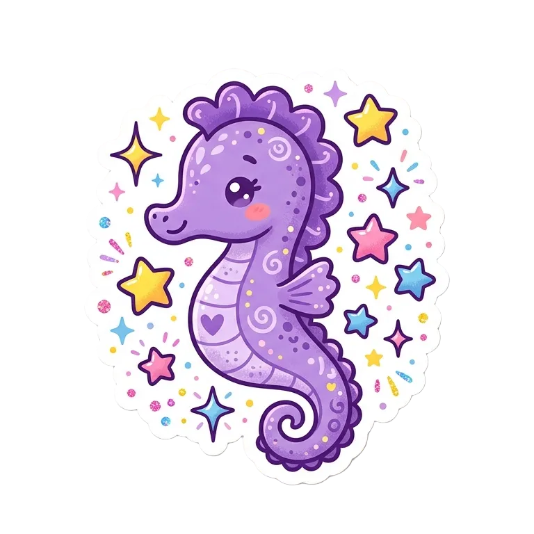 Autocollant Hippocampe Kawaii