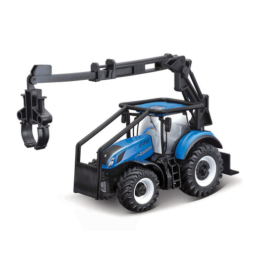 ニューホランド T7.315 トラクター 10cm、フロントローダー、材木グラップル、丸太3本付き
