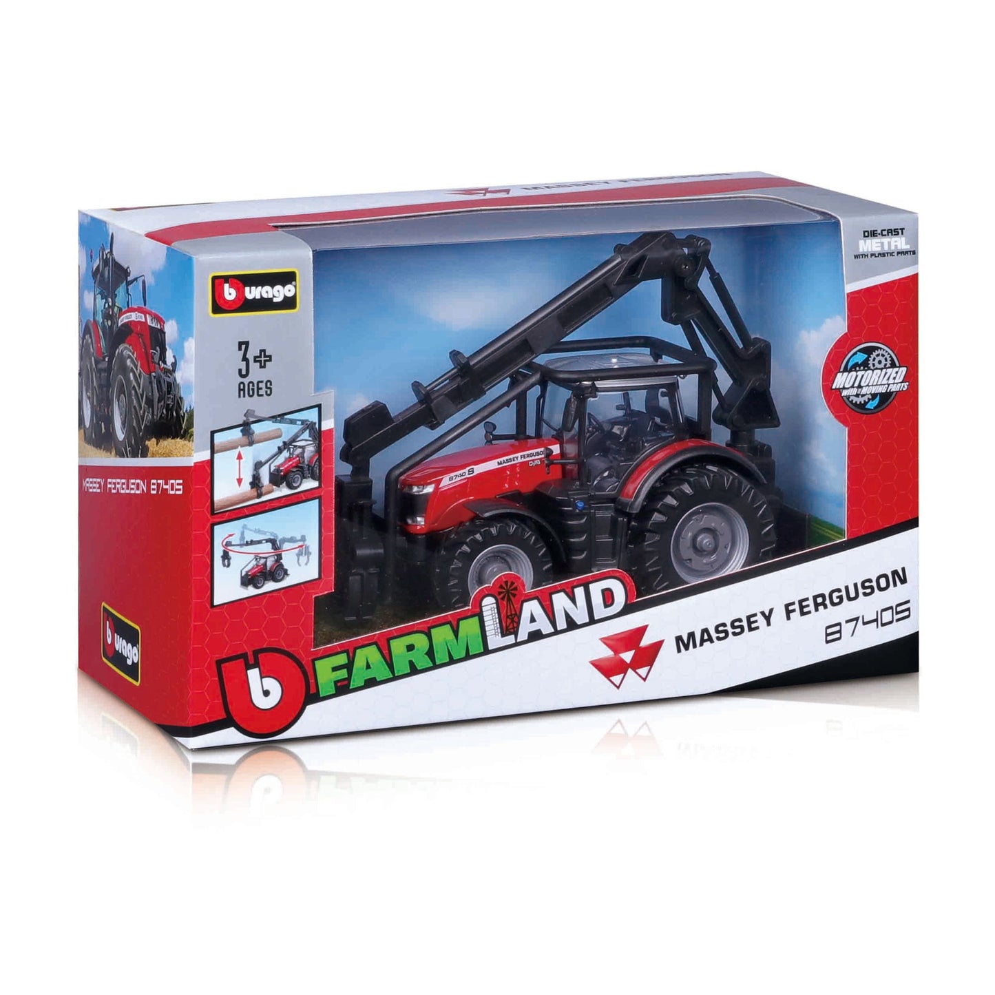 TRACTEUR MASSEY FERGUSSON 8740S DE 10 CM AVEC CHARGEUR FRONTAL ET 3 GRUMES