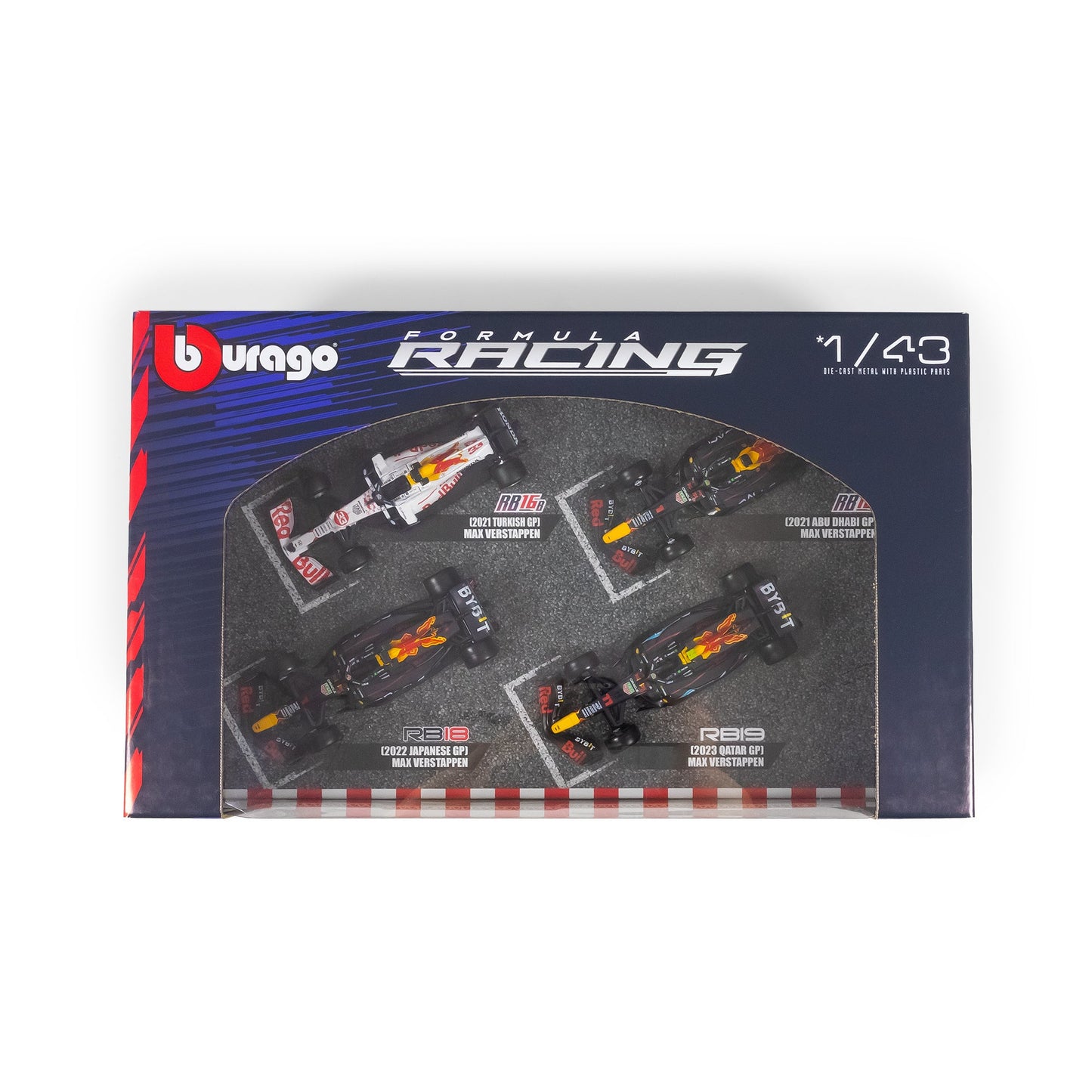 Coffret de 4 figurines de champion Max Verstappen F1 RED BULL RACING à l'échelle 1:43