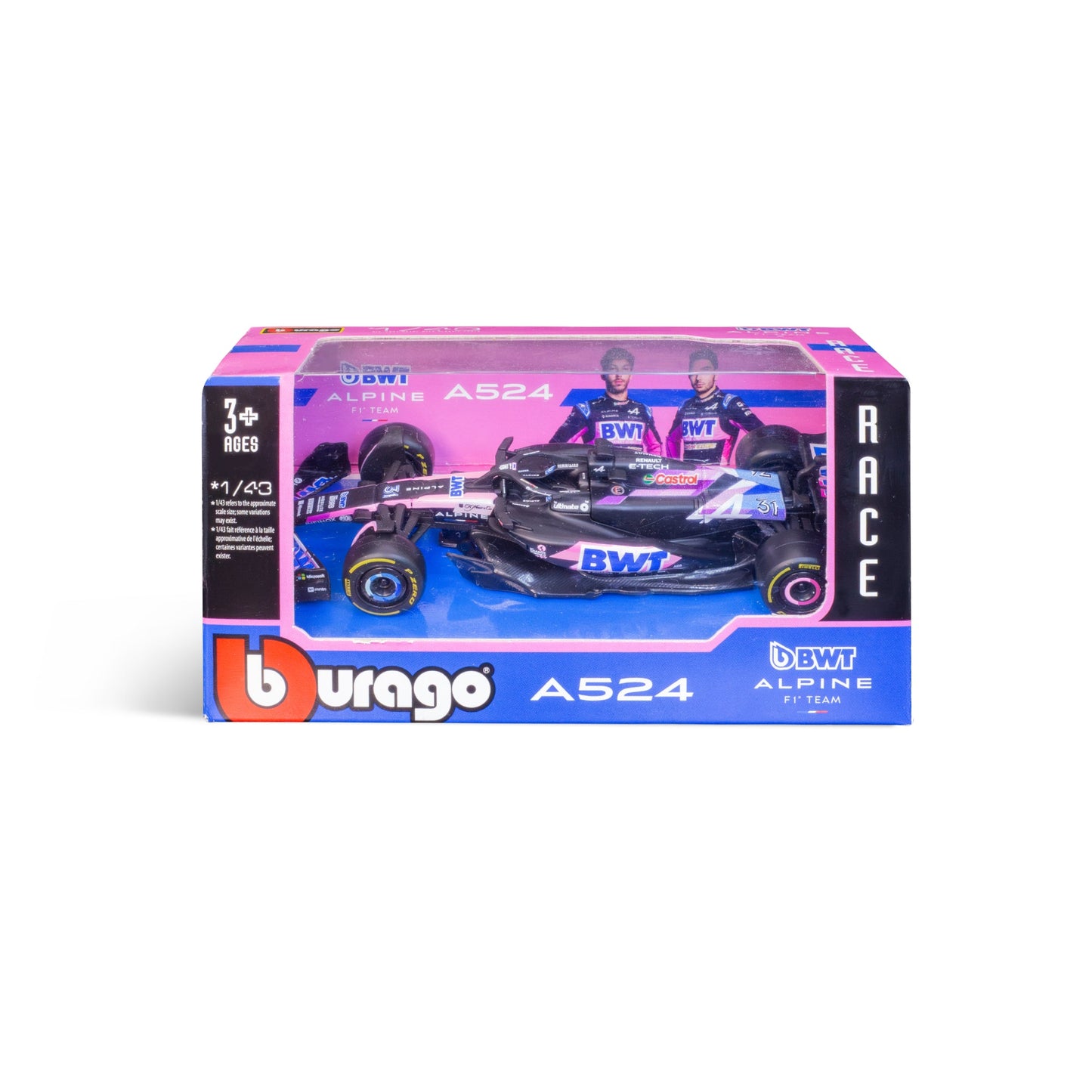 1:43 F1 BWT ALPINE F1 TEAM A524 2024 OCON DANS UN DISTRIBUTEUR DE 12 PIÈCES