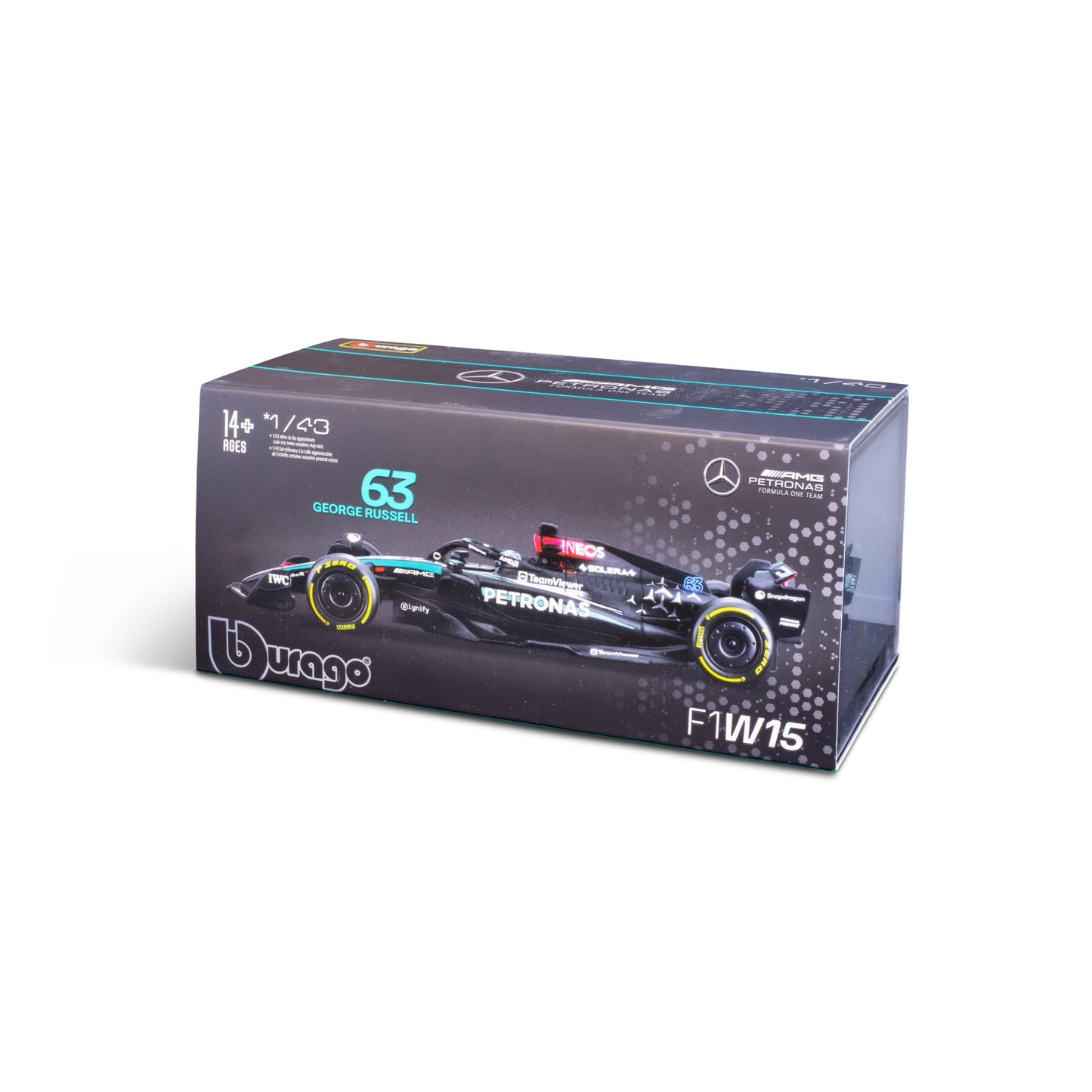 1:43 F1 MERCEDES AMG W15 2024 AVEC CASQUE RUSSELL