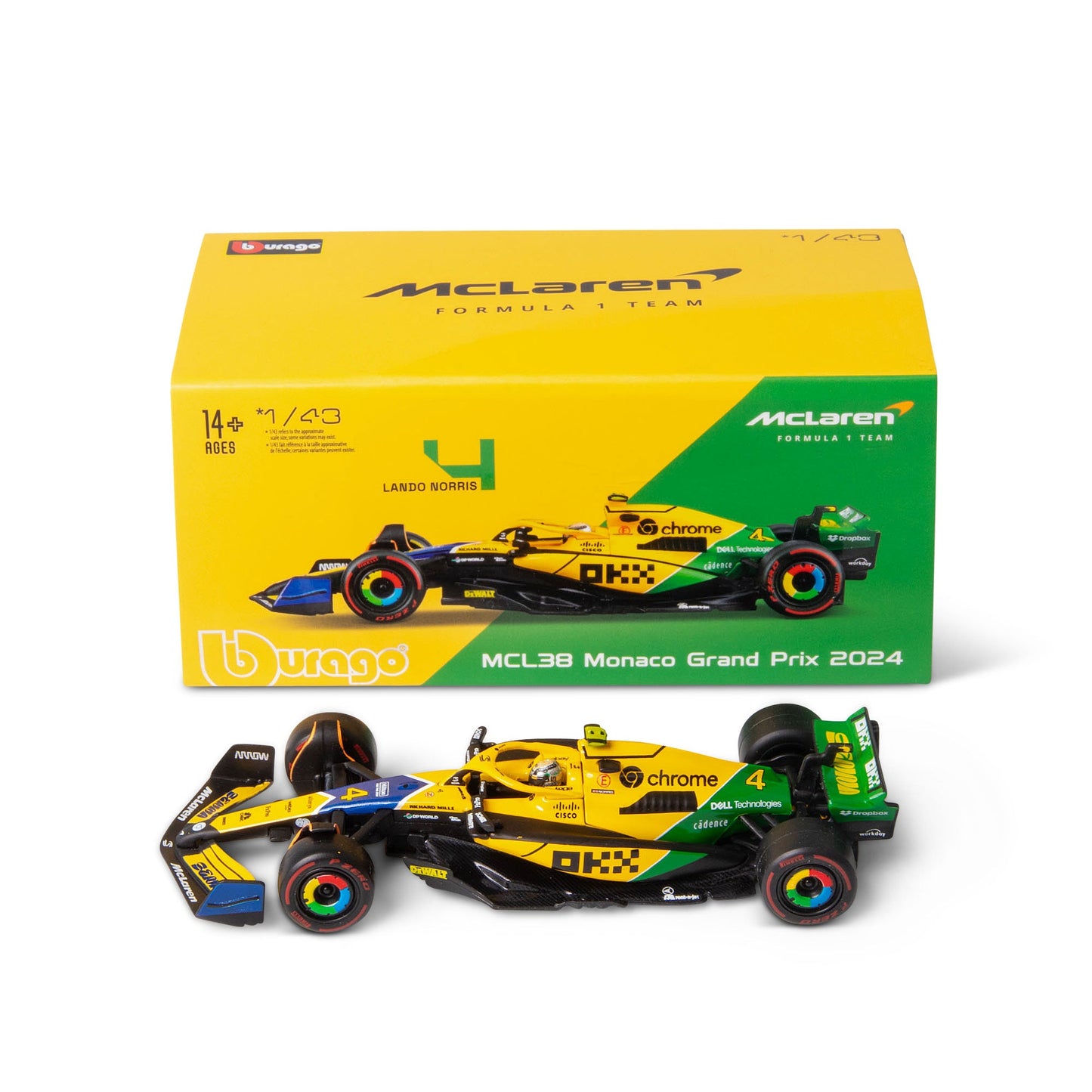 1:43 F1 MCLAREN MCL38 2024 AVEC CASQUE NORRIS SENNA LIVRAISON