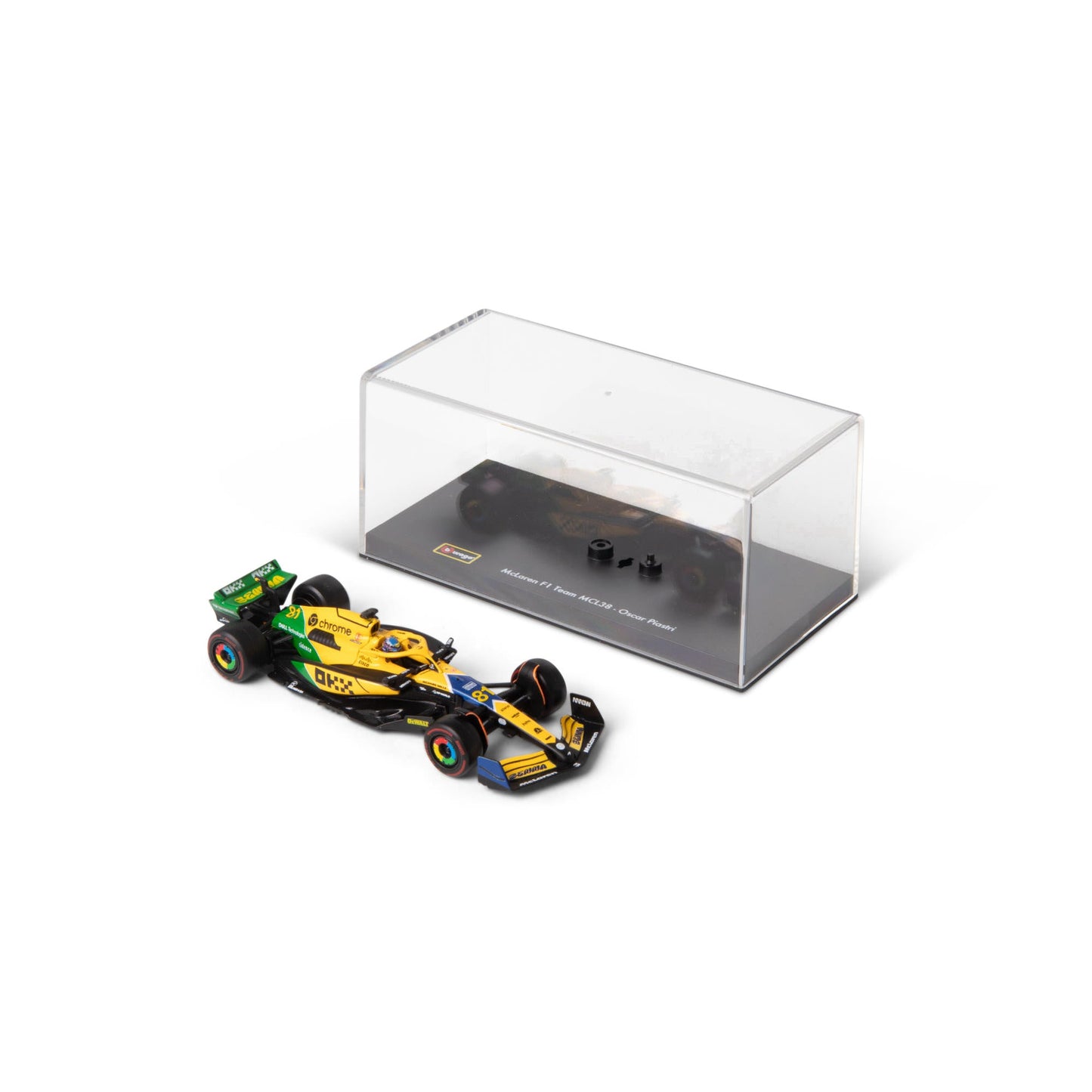 1:43 F1 MCLAREN MCL38 2024 AVEC CASQUE LIVRÉE PIASTRI SENNA