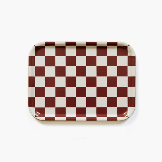 Burgundy/Cream CHECKER Rectangular Serving Tray - 27x20 cm