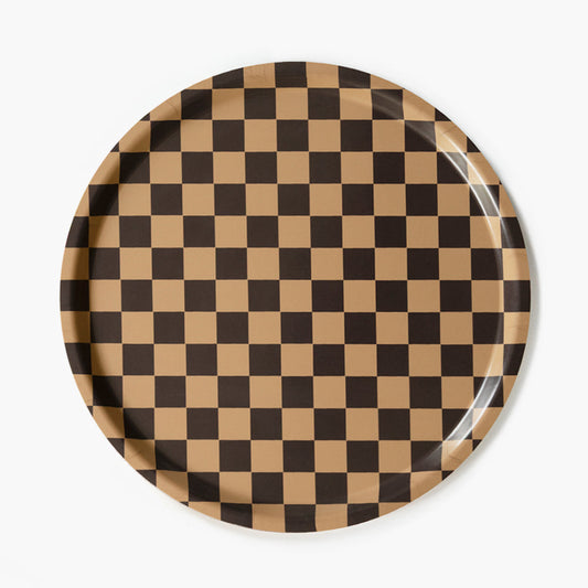Chocolate/Gold CHECKER Round Serving Tray - 38 cm