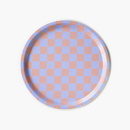 CHECKER Lilac/Peach Round Serving Tray - 31 cm