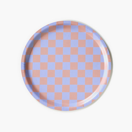 CHECKER Lilac/Peach Round Serving Tray - 31 cm