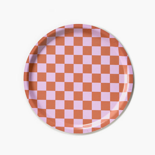 CHECKER Orange/Pink Round Serving Tray - 31 cm