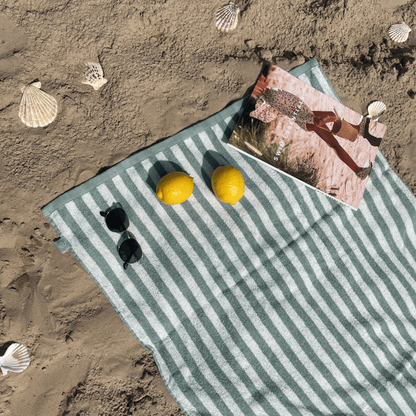 Beach Towel Cotton - Green/White - Resort Stripe - 180 x 90 cm