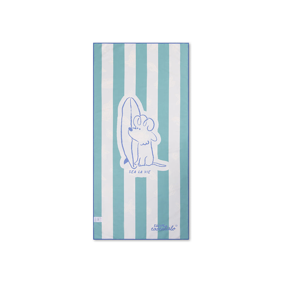 Beach Towel Microfiber - Green - Surf Dogs - 135 x 65 cm