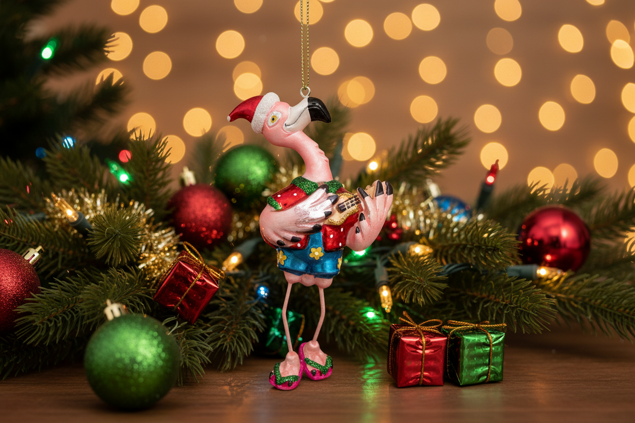 Boule de Noël Flamant rose avec guitare