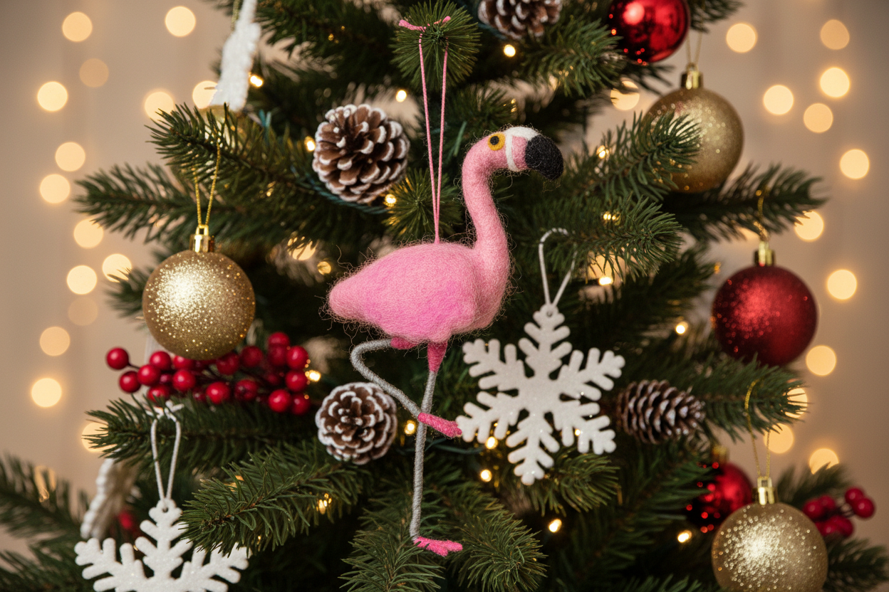 Frankie the Flamingo Felt Christmas Ball 